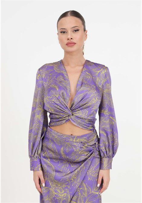 Purple women's blouse with yellow leaves pattern SIMONA CORSELLINI | P24CPBL003-02-TRAS00380667